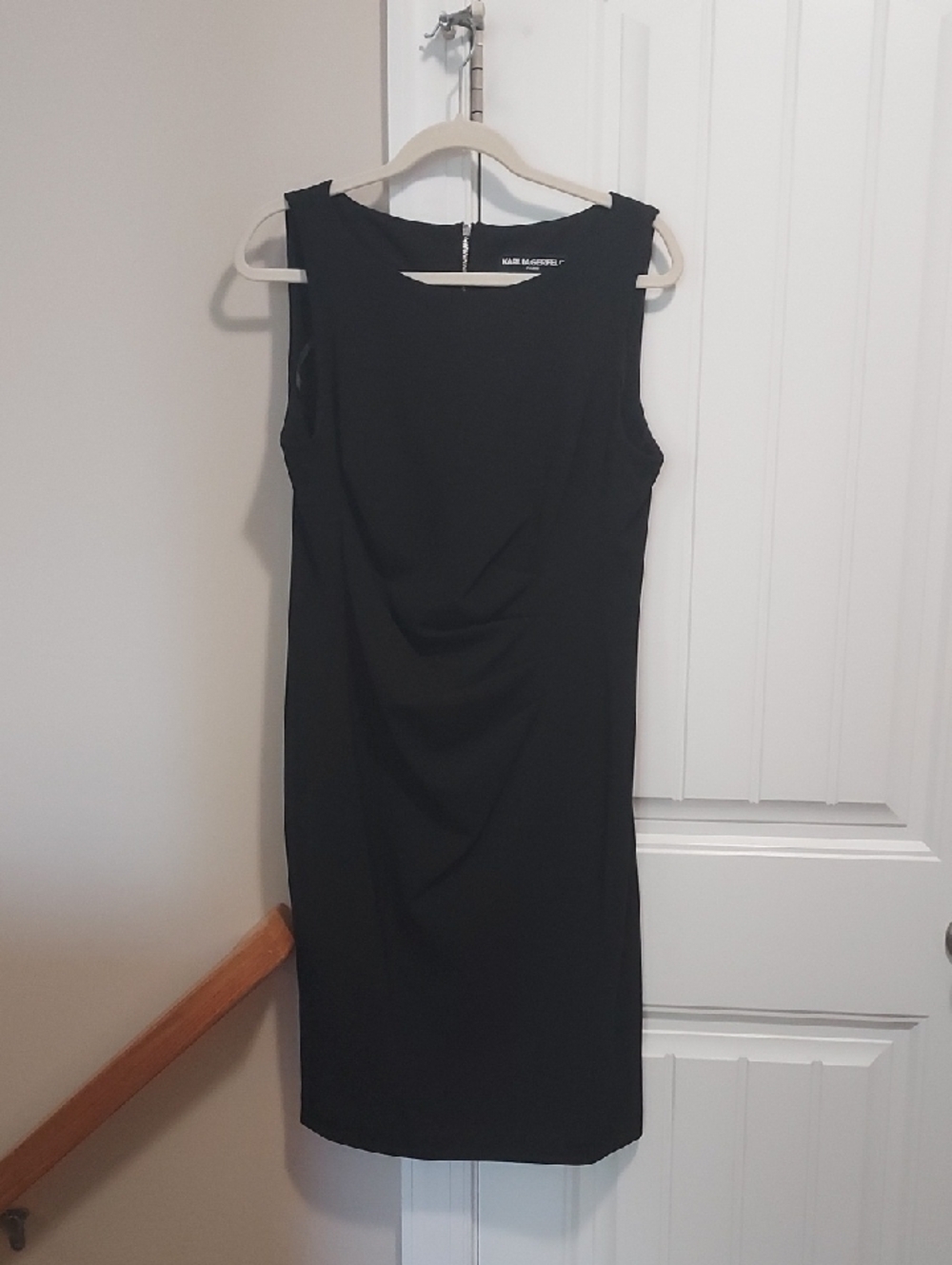 Karl Lagerfeld Black Sleeveless Draped Midi Dress. Never Worn.